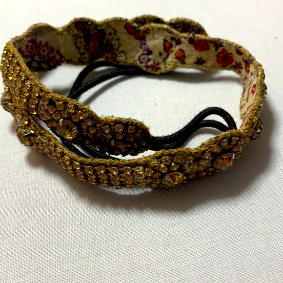 Vintage handmade Deepa Gurnani elastic headband. Gold crystals with cotton back - Picture 1 of 5